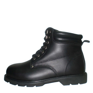 Black Action Leather Industrial Work Boots for Construction Worker