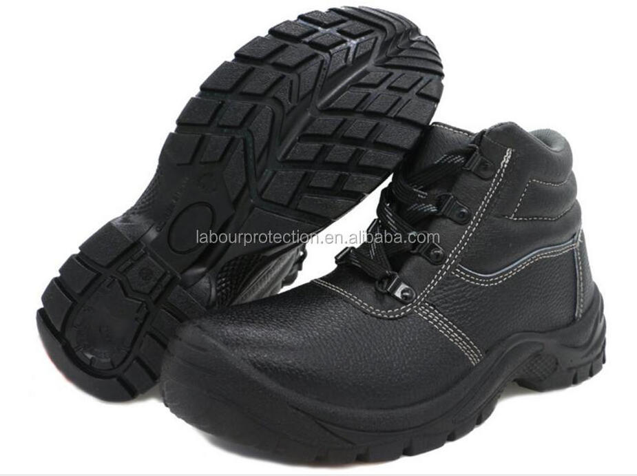 Black Genuine Leather and Laced up Safety Footwear & Safety Boots for Industrial Construction Workers' Safety