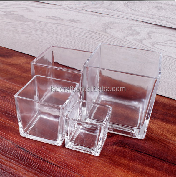 Glass square votive candle holder  black clear frosted white candle jar