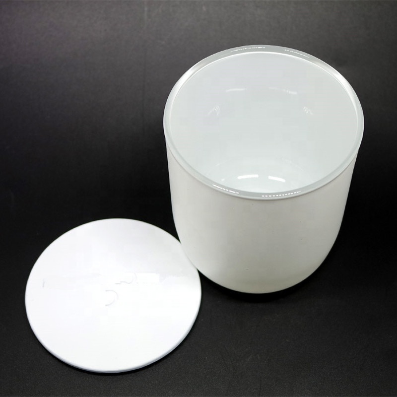 10 oz  300 ml matte white glass candle jar with white alloy metal lid in bulk