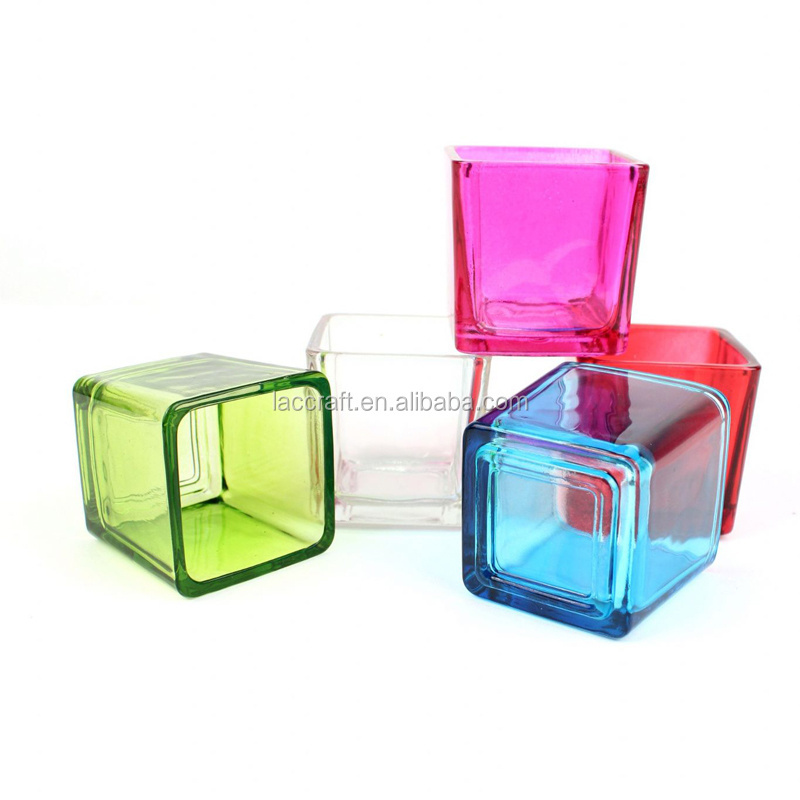 Glass square votive candle holder  black clear frosted white candle jar