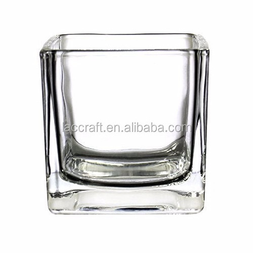 Glass square votive candle holder  black clear frosted white candle jar