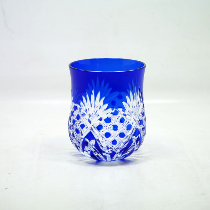 180ml hand cut to clear blue colored crystal rock glass