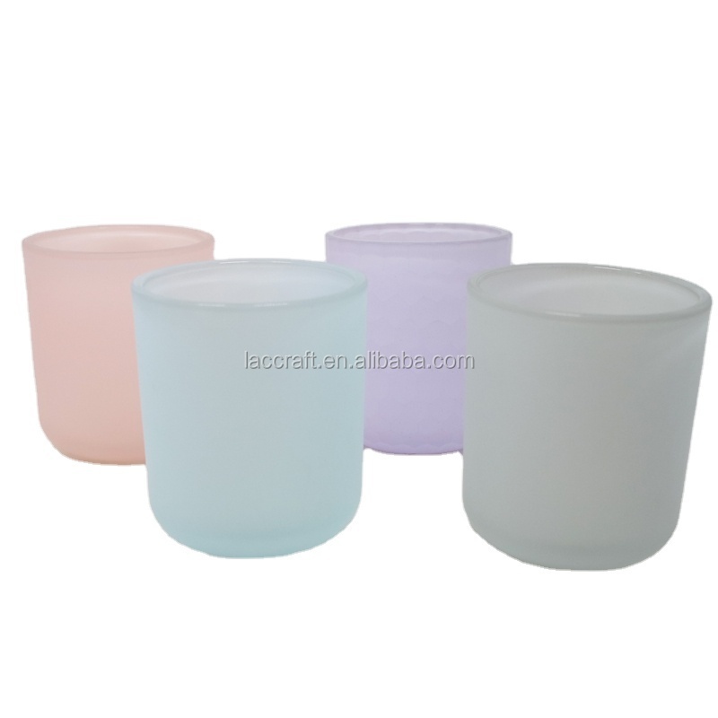 Factory wholesale frosting Purple blue pink grey green colored candle jars glass curved bottom