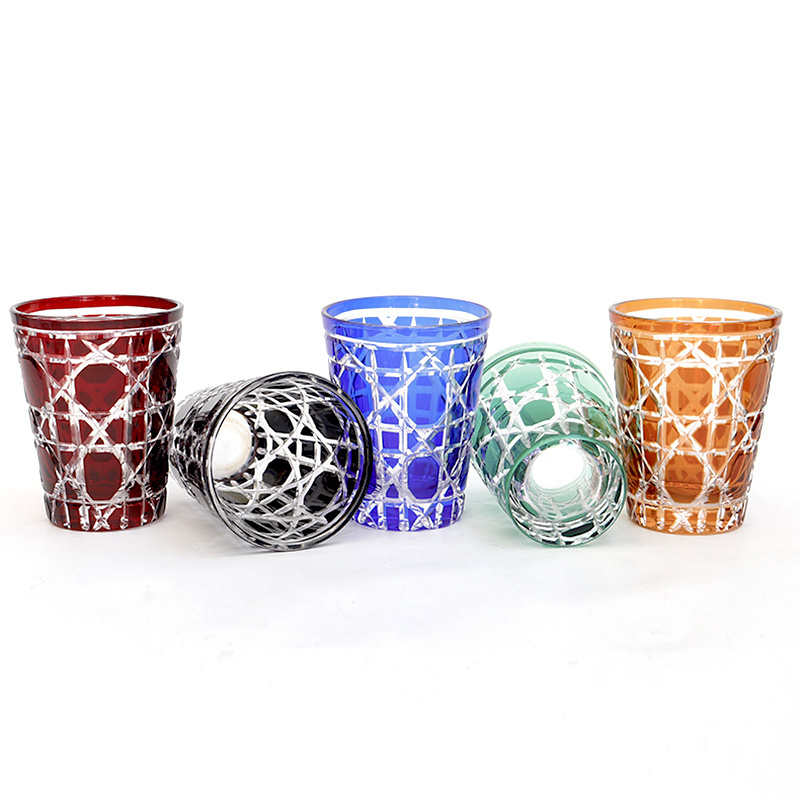 Japanese style 260 ml Luxury  engraved glass cups Mouth blown Thick wall unique pattern rock glass cup whiskey glass