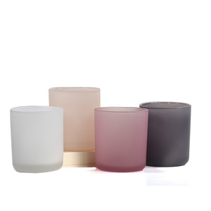 Wholesale sprayed color Candle Jar Colorful Frosted Glass Candle Jars candle holder with bamboo wooden cork lid