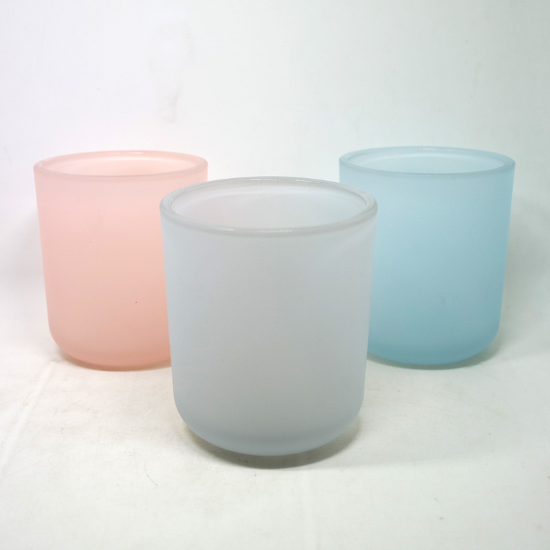 Factory wholesale frosting Purple blue pink grey green colored candle jars glass curved bottom