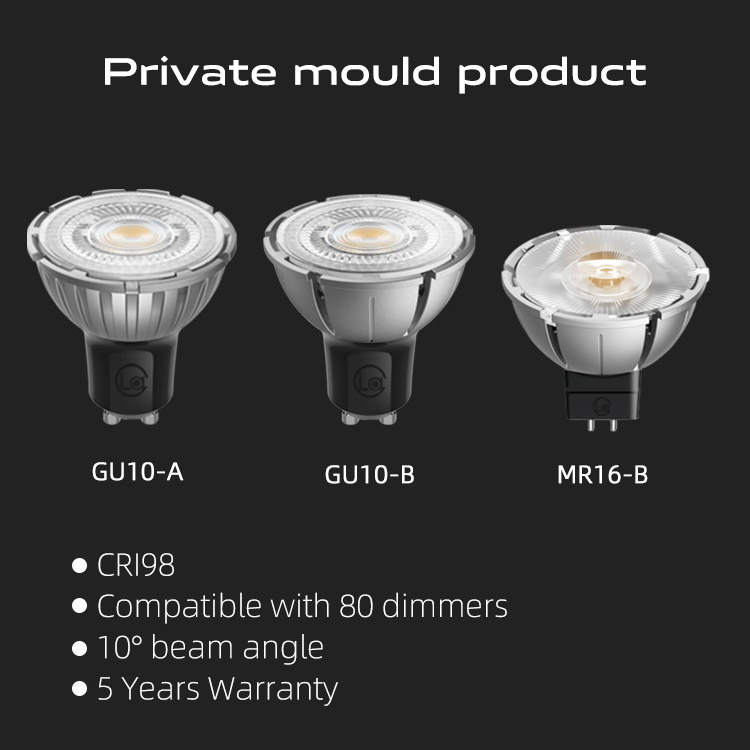 7W Gu10 spotlight narrow beam 10 Degree aluminum gu10 led spot light bulb cri 95 98 dimmer warm dimmable led gu10 mr16 lamps