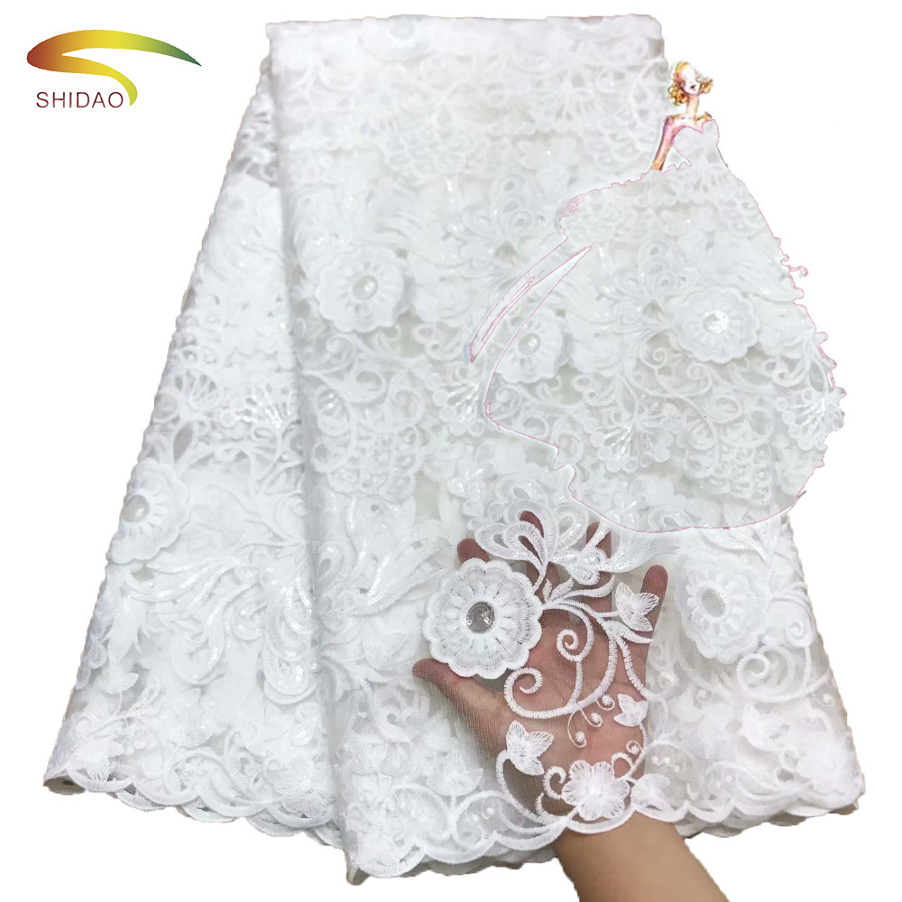 Sewing African Cord Lace Swiss Voile Tulle Lace Fabric Party Dress Nigerian White Lace Fabric