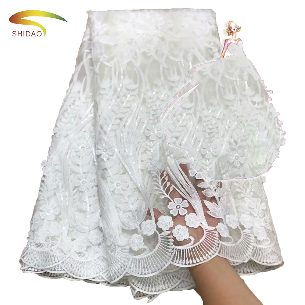 Sewing African Cord Lace Swiss Voile Tulle Lace Fabric Party Dress Nigerian White Lace Fabric