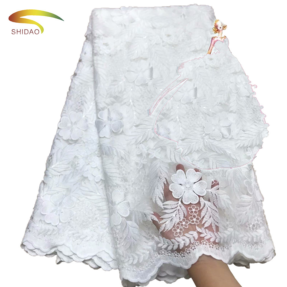 Sewing African Cord Lace Swiss Voile Tulle Lace Fabric Party Dress Nigerian White Lace Fabric