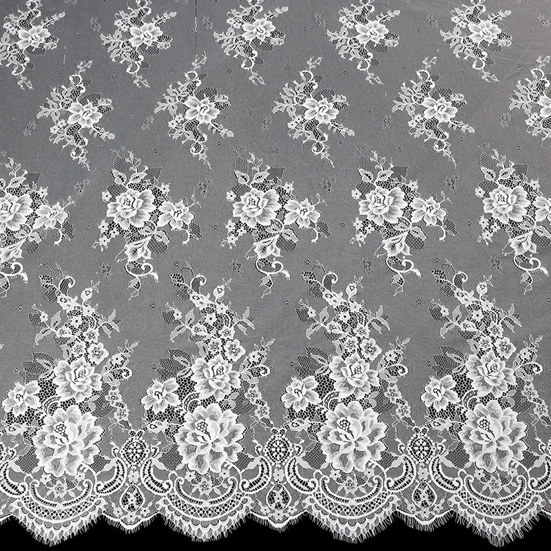 3 Meters white floral eyelash french stretch nylon lace fabric for african French wedding veil dress