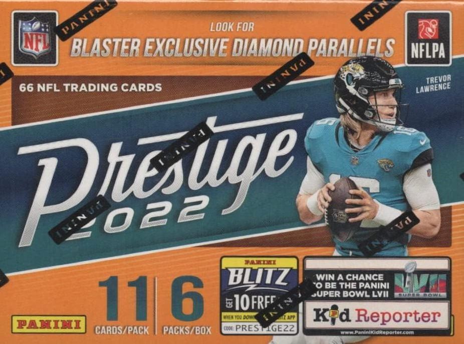 2022 Panini Prestige NFL Football Blaster Box (66 cards/bx) Look for Blaster Exclusive Diamond Parallel and Rookie Cards