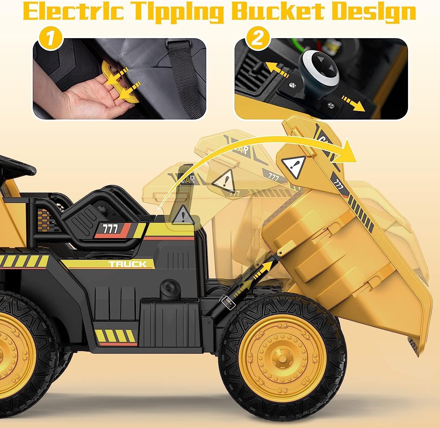 ANPABO Ride on Dump Truck, 12V Ride on Car with Remote Control, Electric Dump Bed and Extra Shovel with Music Player