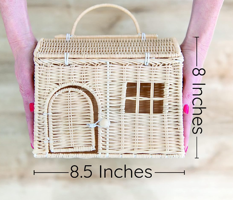 Manufacture Beautiful DIY Roof Rattan House Shaped Basket Wicker Small Dollhouse Gift for Girls Doll Carrier made in Vietnam