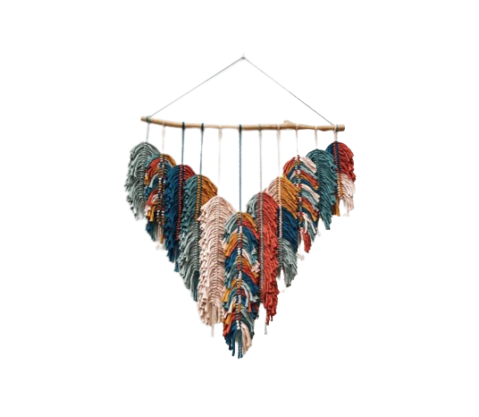 Best selling Beautiful Rustic Handmade Macrame Leaves Wall DecorMacrame Feather Wall Hanging Modern Blue Macrame Wall Decor,