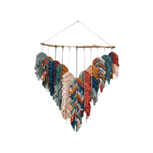 Best selling Beautiful Rustic Handmade Macrame Leaves Wall DecorMacrame Feather Wall Hanging Modern Blue Macrame Wall Decor,