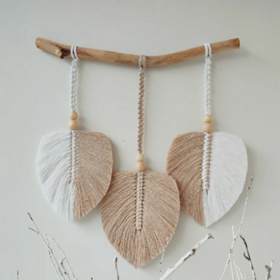 Best selling Beautiful Falling Leaves Macrame Wall Hanging, Nursery Wall Hanging Leaves Boho Headboard Decor Tropical decor