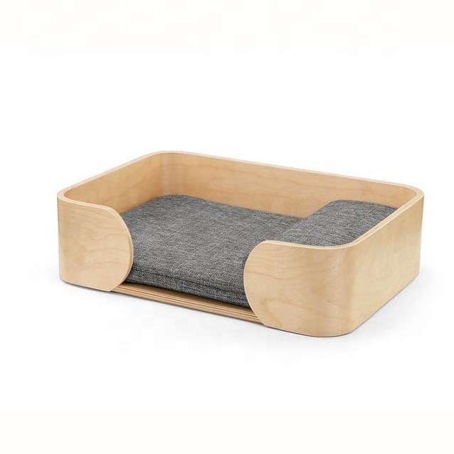 Wholesaler Top selling 2023 Cat bed high quality square wooden sleeping bed with removable cushion for dog cat