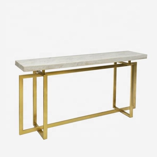 Wholesaler Modern hotel living room furniture rectangle gold marble stainless steel console table ODM made in Viet Nam