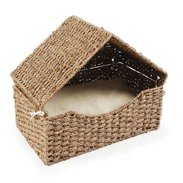 Handcrafted natural wicker bed for pet with cushion wholesales nice rattan pet cage