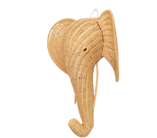 Wholesale beautiful design natural Wicker Elephant Head Wall decoration mount hanging for nursery or kids room