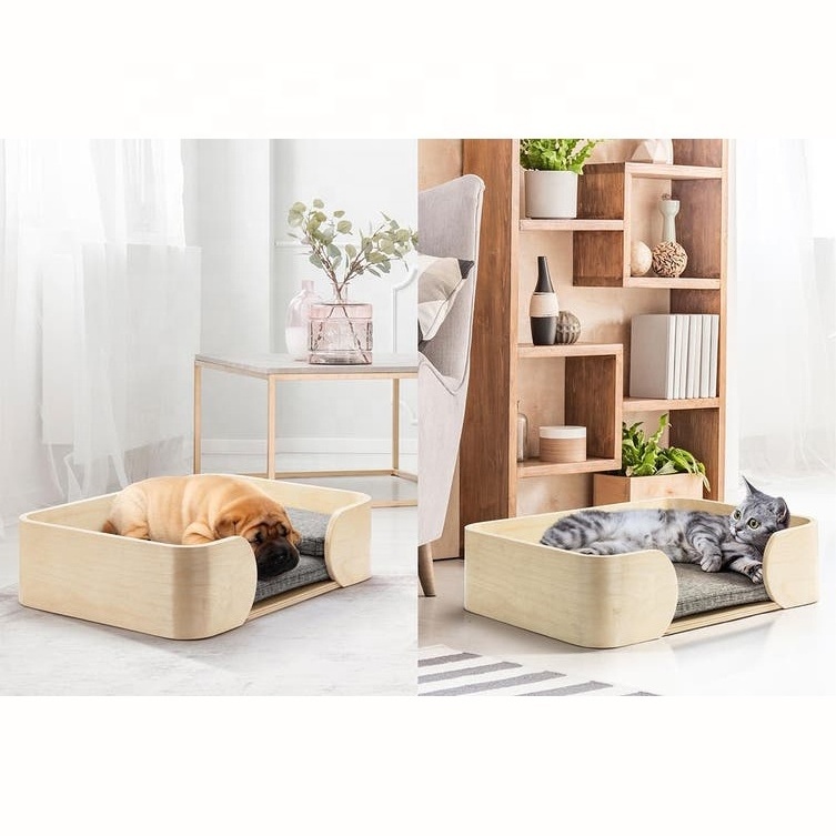 Wholesaler Top selling 2023 Cat bed high quality square wooden sleeping bed with removable cushion for dog cat