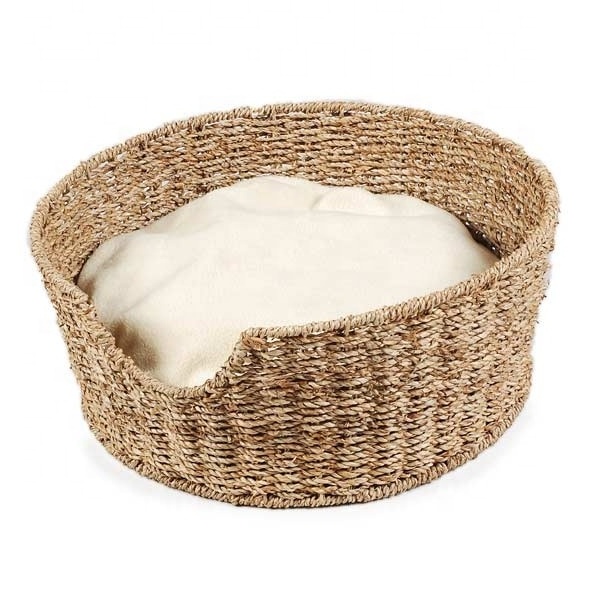 Handcrafted natural wicker bed for pet with cushion wholesales nice rattan pet cage