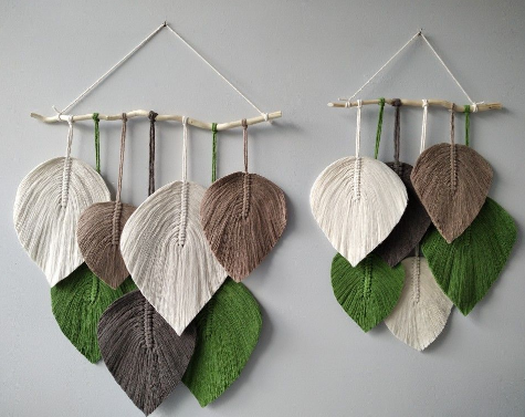 Best selling Beautiful Falling Leaves Macrame Wall Hanging, Nursery Wall Hanging Leaves Boho Headboard Decor Tropical decor