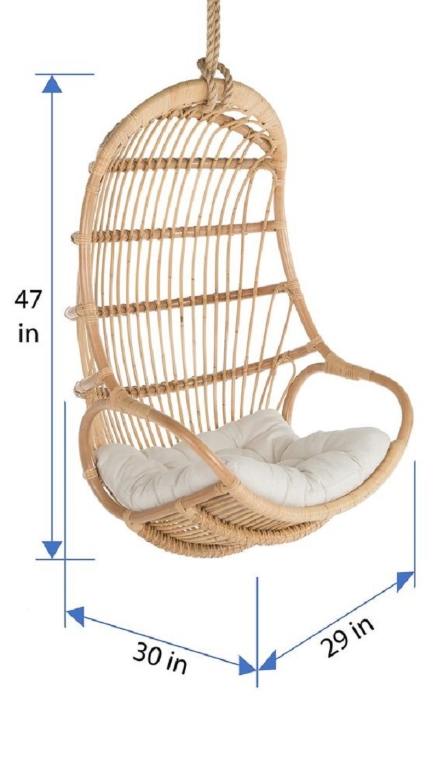 Wholesaler High quality Hanging Rattan Swing Chair with Seat Cushion, Handwoven Natural Rattan furniture made in Vietnam