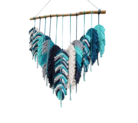 Best selling Beautiful Rustic Handmade Macrame Leaves Wall DecorMacrame Feather Wall Hanging Modern Blue Macrame Wall Decor,