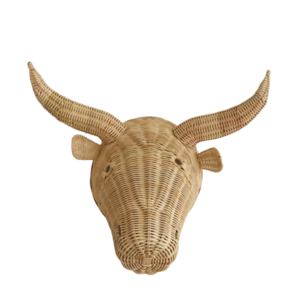 Wholesale beautiful design natural rattan woven Wicker Buffalo Head Wall decoration hanging for nursery or kids room