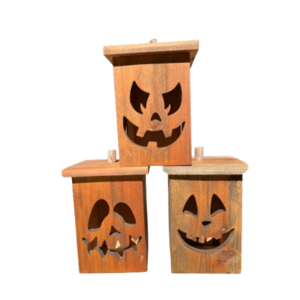 Wholesaler B2B handicraft wooden rustic orange Jack o lantern for Halloween decoration Halloween Candle Lantern made in Vietnam