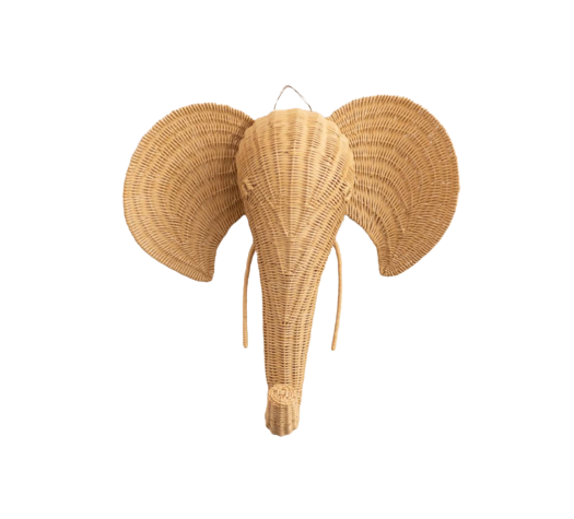 Wholesale beautiful design natural Wicker Elephant Head Wall decoration mount hanging for nursery or kids room