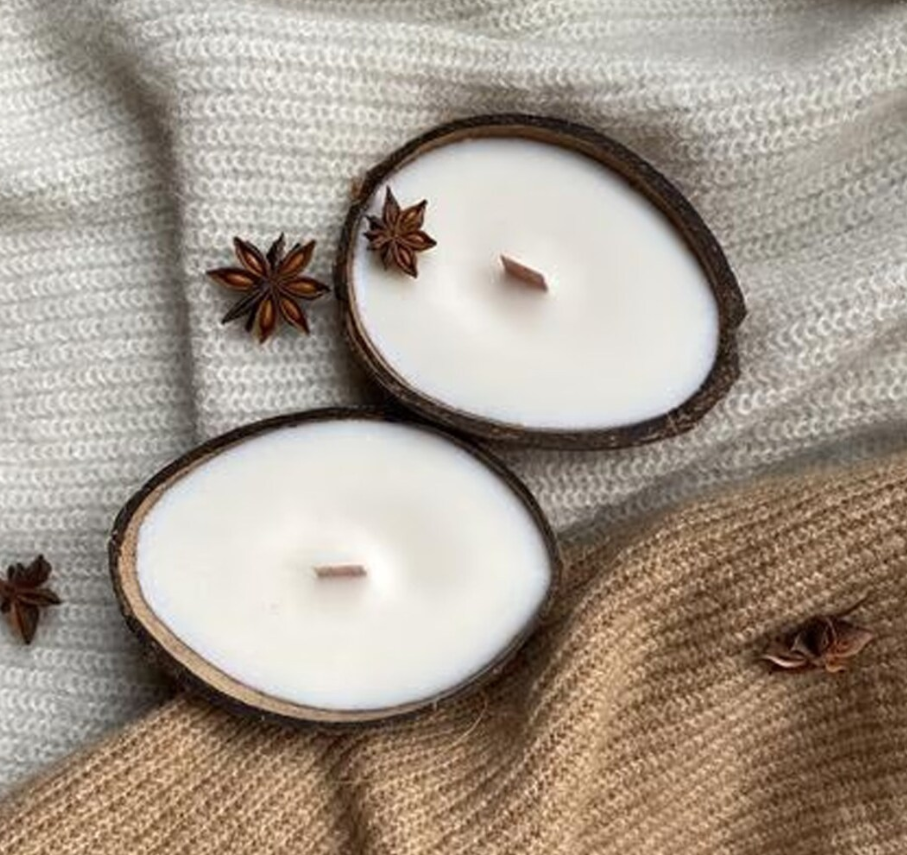 Wholesaler ODM  best selling  Cinnamon sent Coconut shell candle hand pour candle for fall decoration piece in mind