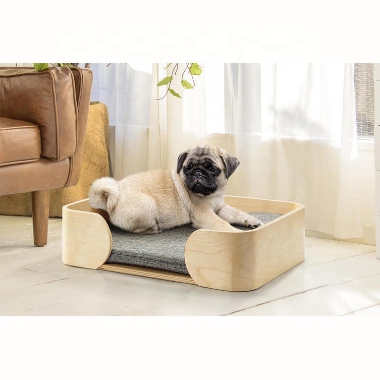 Wholesaler Top selling 2023 Cat bed high quality square wooden sleeping bed with removable cushion for dog cat