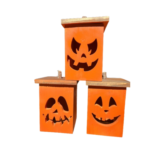 Wholesaler B2B handicraft wooden rustic orange Jack o lantern for Halloween decoration Halloween Candle Lantern made in Vietnam