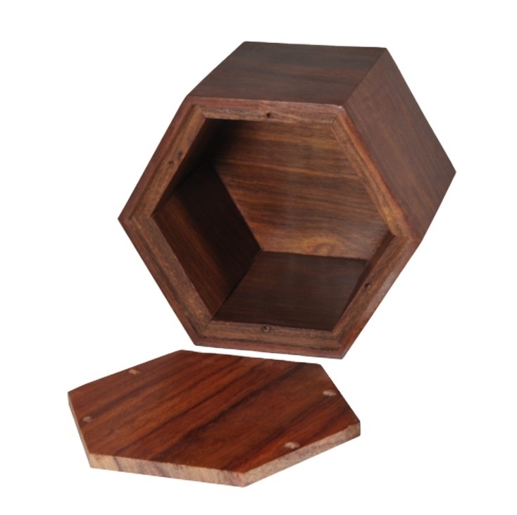 High quality best selling engraved Acacia wooden Ceremation urn Paw Print Hexagon Wood Pet Urn from Viet Nam