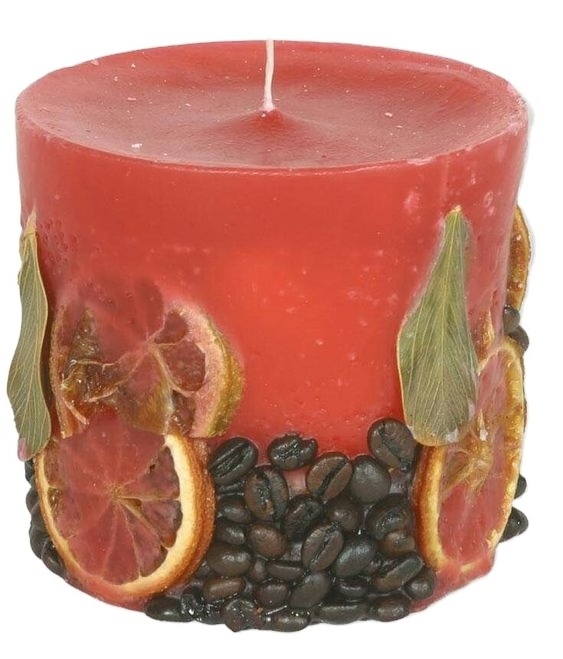 Wholesaler ODM  Hand-poured  pure and natural soy wax Orange scent Coffee Pillar candle for dinning decoration