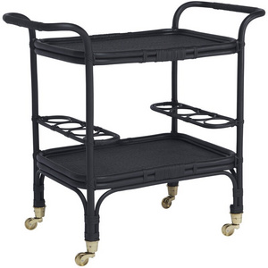 Nice design hot selling Vietnam wholesales black rattan bar trolley with wheel rattan cart