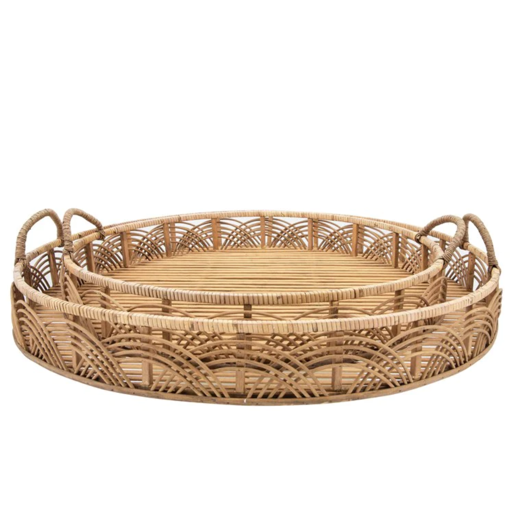 Handmade eco-friendly natural round bamboo serving trays set of 2 wholesales new product from Vietnam