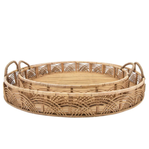 Handmade eco-friendly natural round bamboo serving trays set of 2 wholesales new product from Vietnam