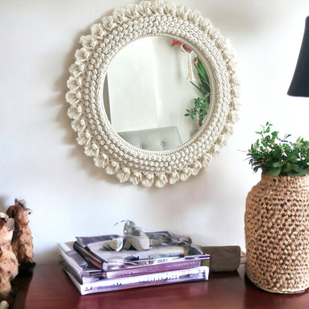 Best Selling Macrame Mirror Wall Hanging Round Bedroom Mirror Boho Design Room Decor Handmade from Vietnam