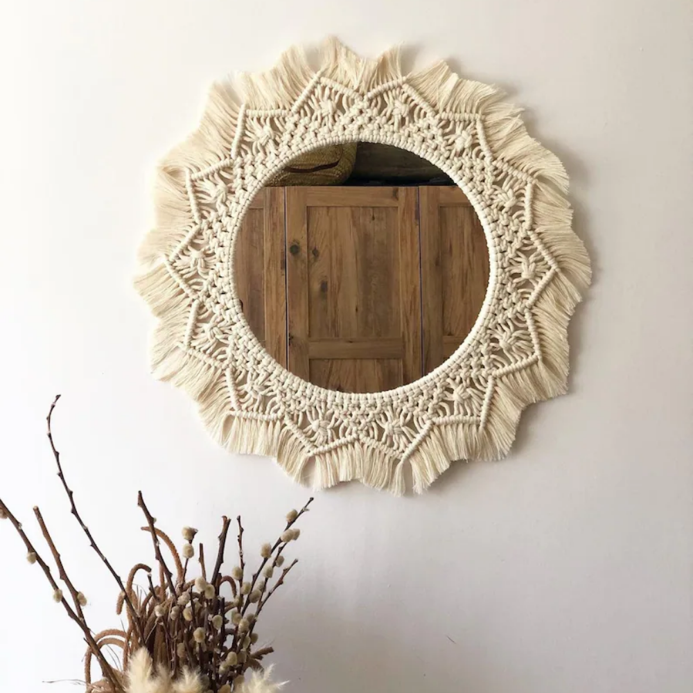 Best Selling Macrame Mirror Wall Hanging Round Bedroom Mirror Boho Design Room Decor Handmade from Vietnam