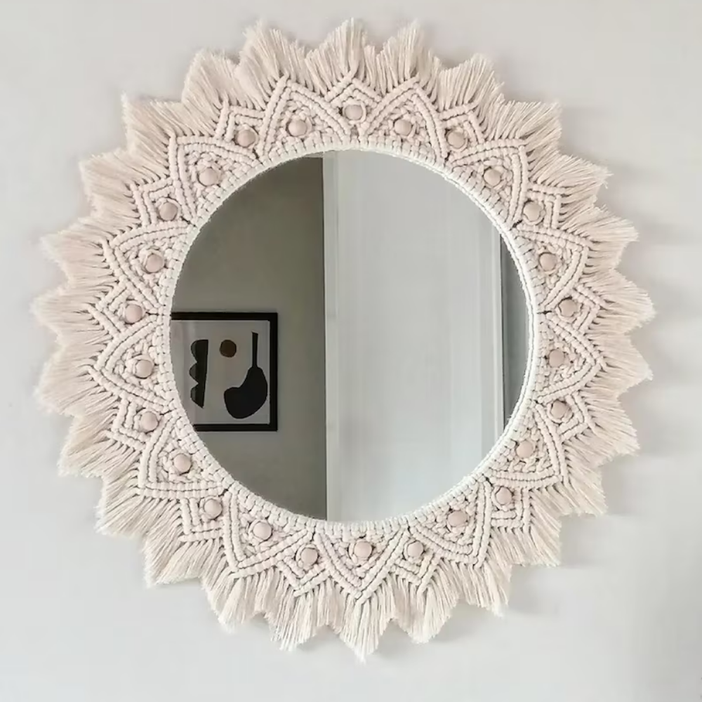 Best Selling Macrame Mirror Wall Hanging Round Bedroom Mirror Boho Design Room Decor Handmade from Vietnam