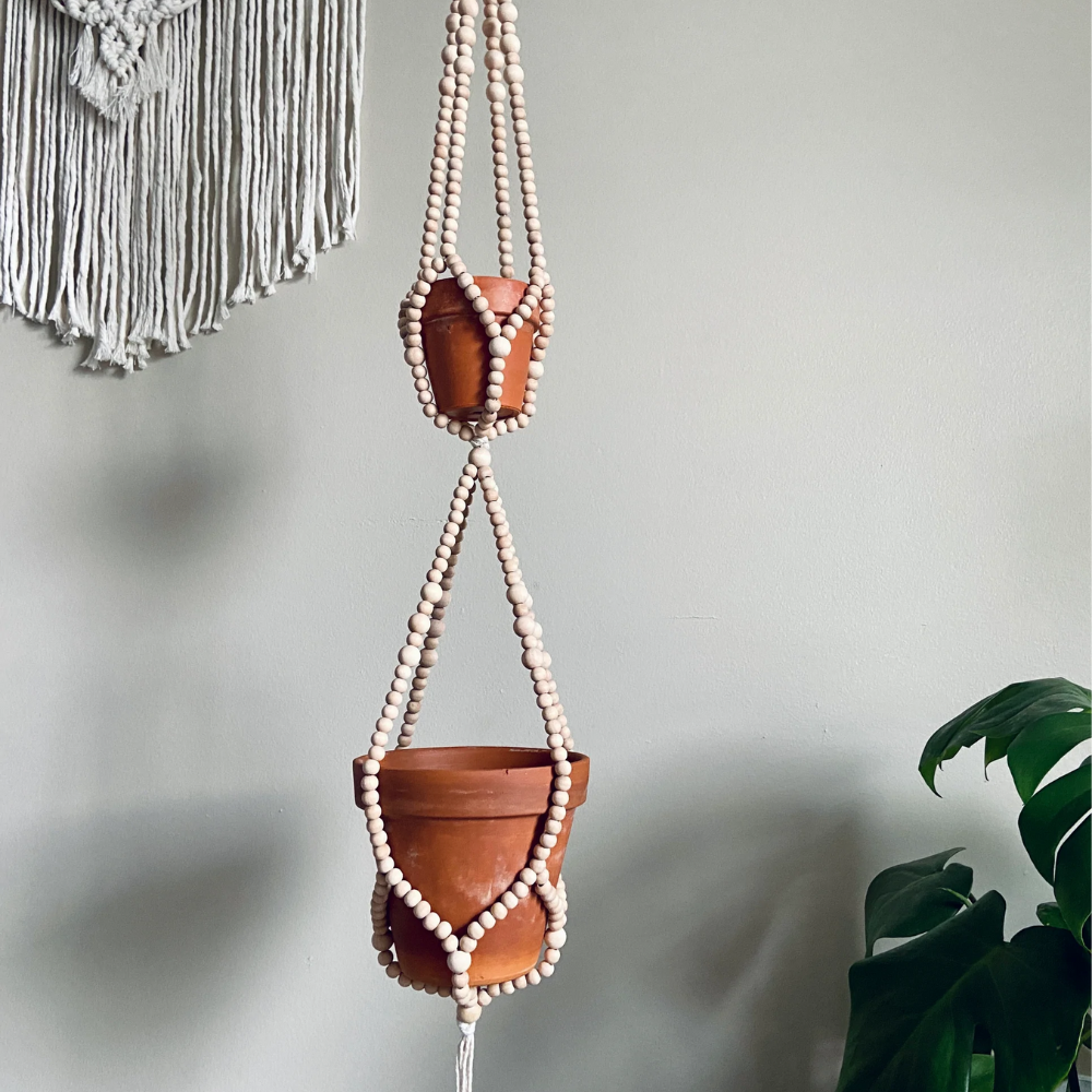 Manufacturing Wooden Beaded Flower Pot Hanger Delicate To Living Space Wall Decor Handcrafted from Vietnam