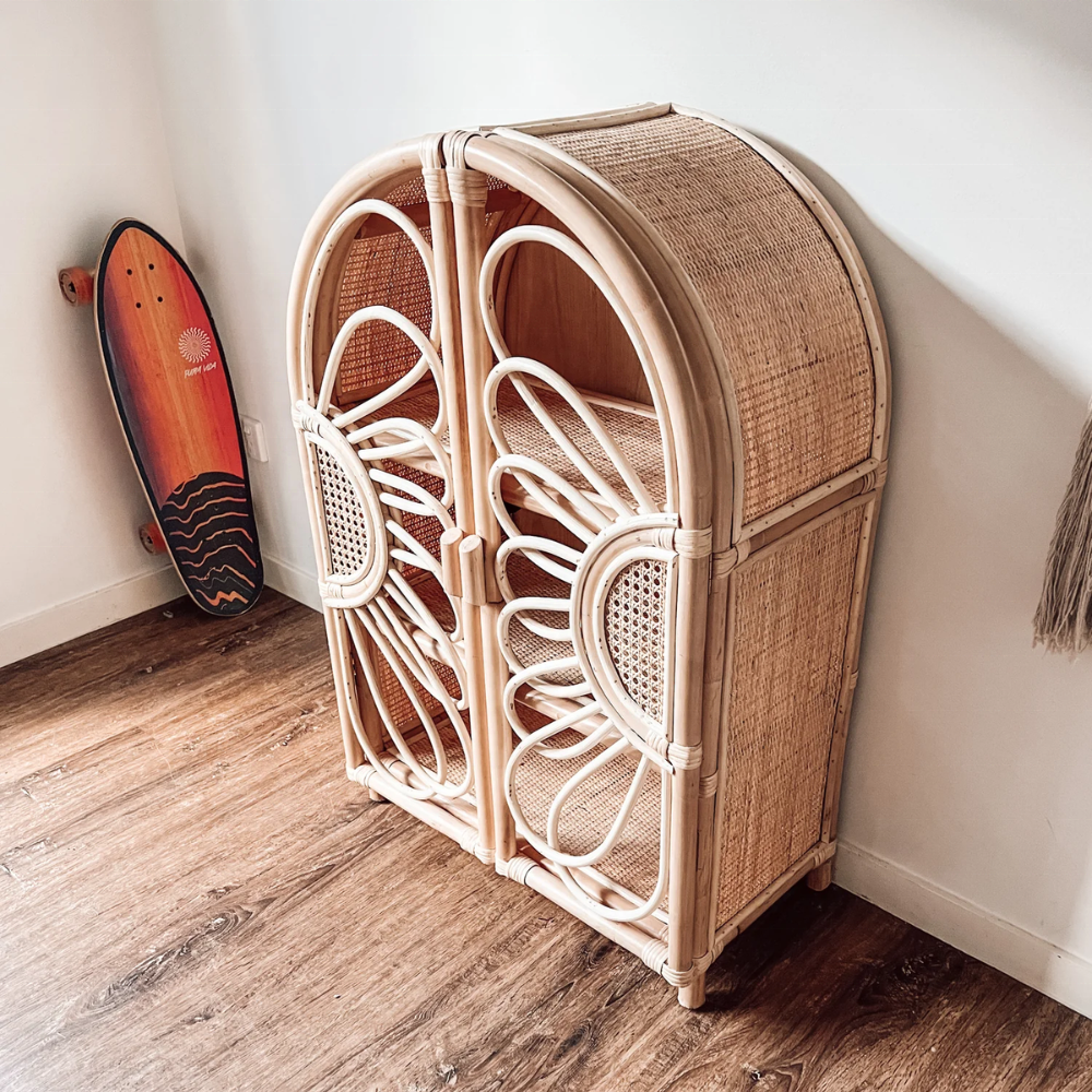 Eco-friendly natural rattan Daisy arch cabinet for kids wardrobe stunning design handmade from Vietnam