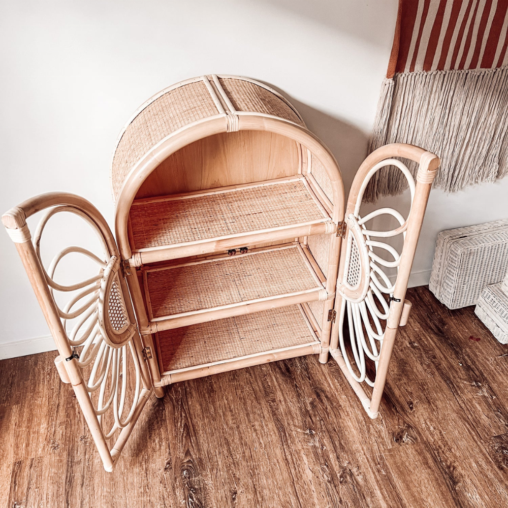 Eco-friendly natural rattan Daisy arch cabinet for kids wardrobe stunning design handmade from Vietnam