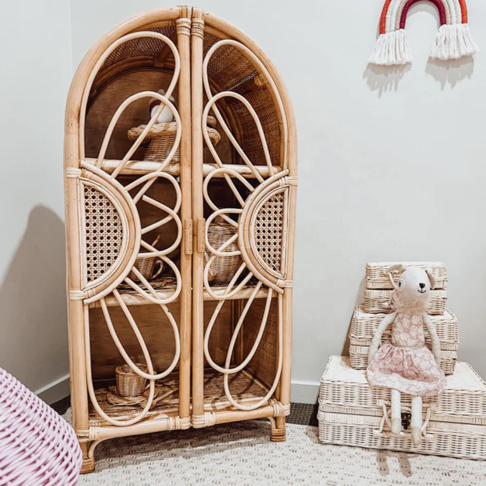 Eco-friendly natural rattan Daisy arch cabinet for kids wardrobe stunning design handmade from Vietnam