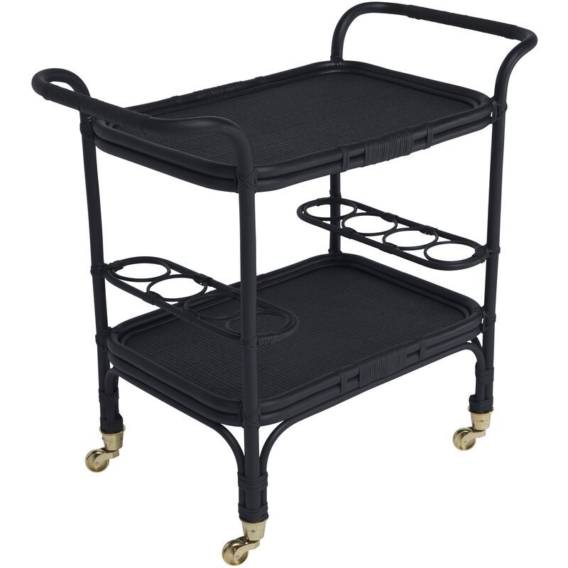 Nice design hot selling Vietnam wholesales black rattan bar trolley with wheel rattan cart